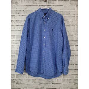 Ralph Lauren Button Down Long Sleeve Shirt Blue White Window Pane Size Large